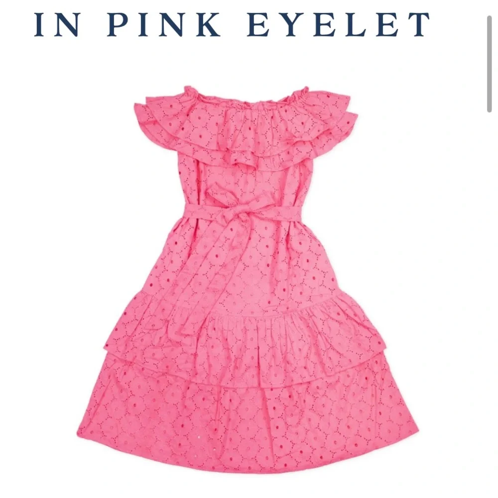 💞Elizabeth Wilson Pink Eyelet ruffle midi dress size small. - Picture 4 of 4